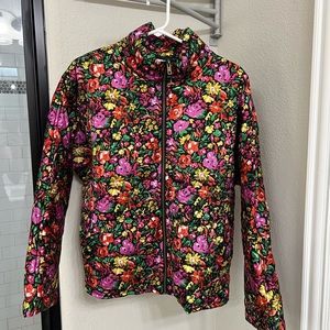 Black Floral Printed Quilted Puffer Jacket